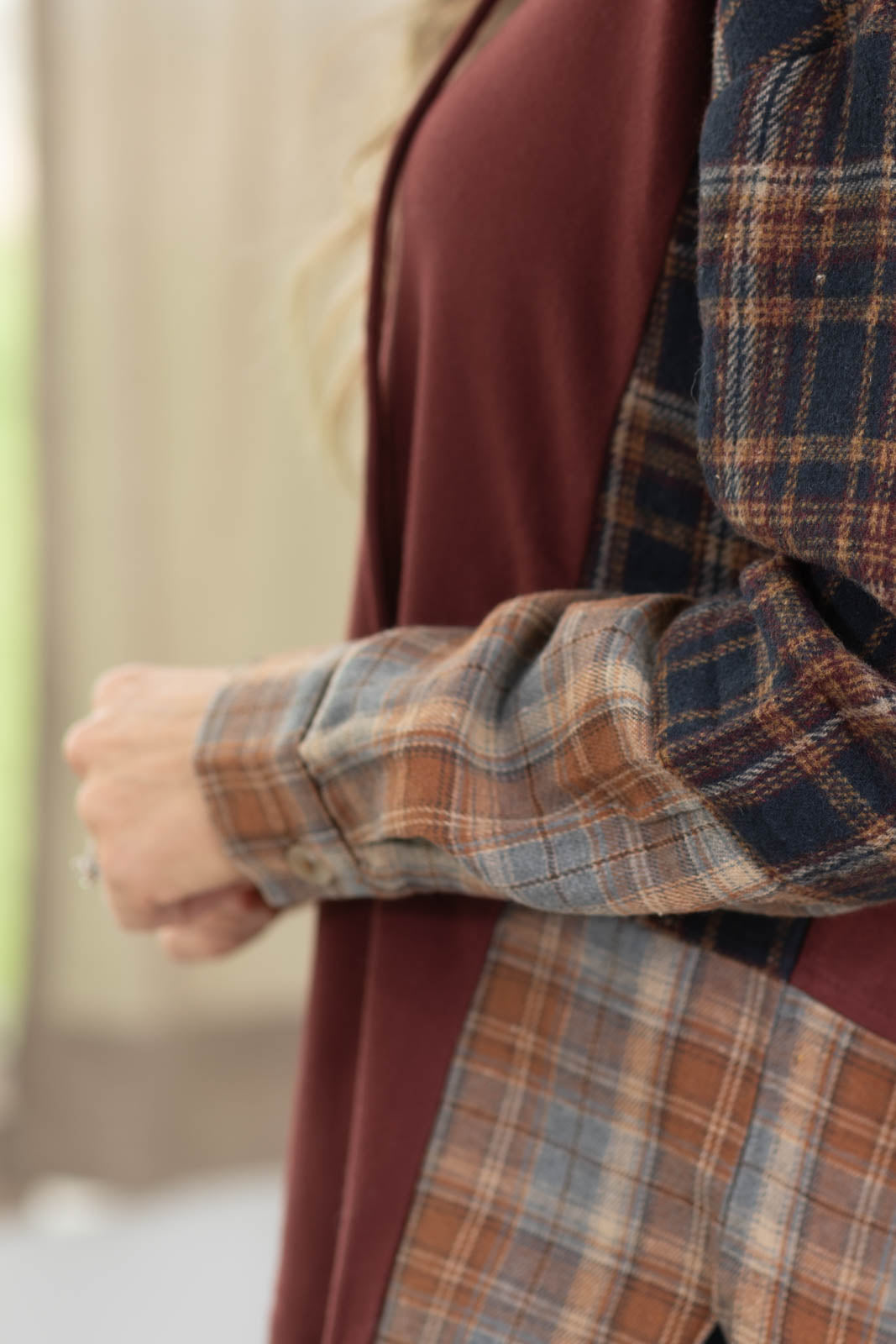 Staccato Wine Plaid Mix Long Sleeve Hoodie