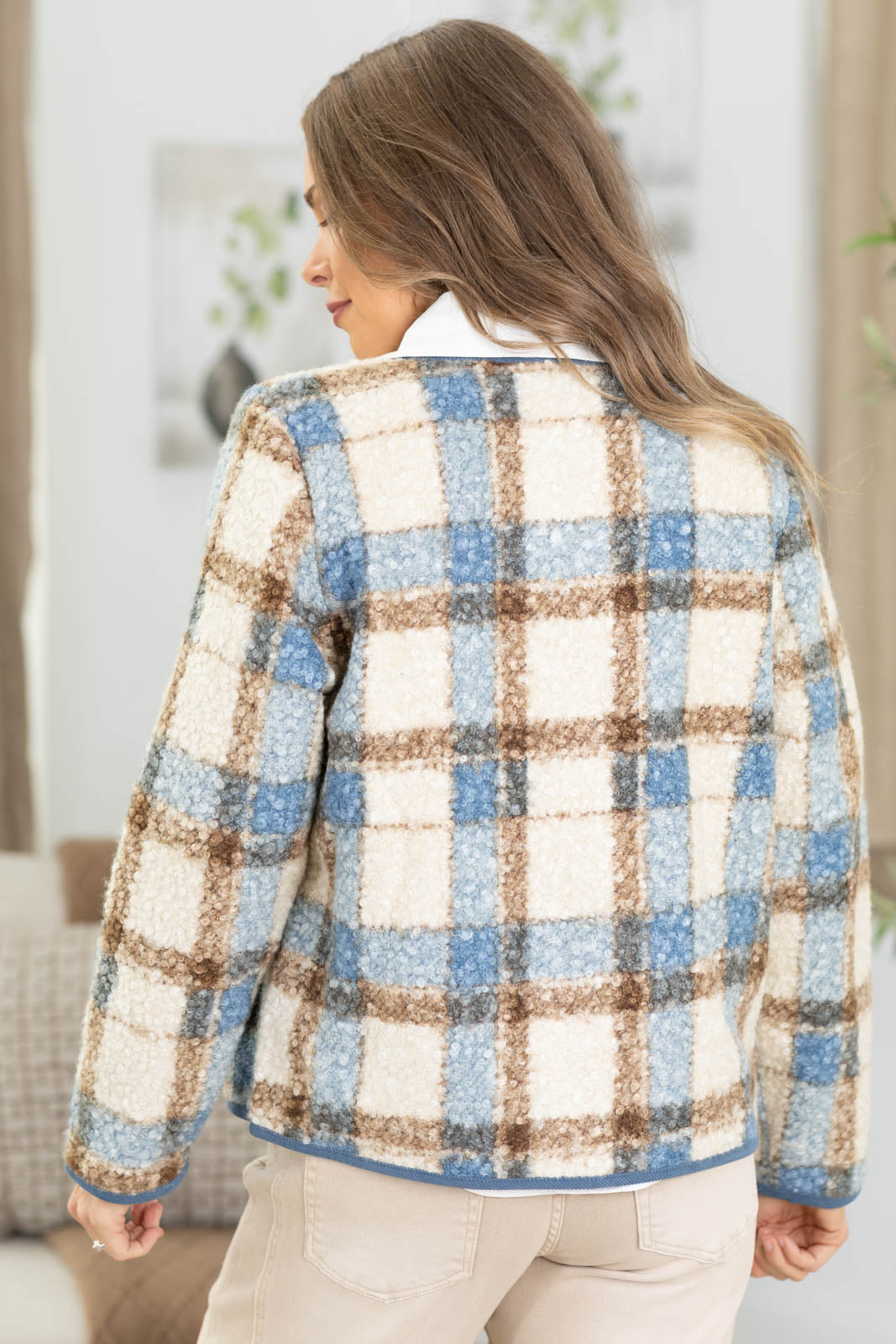 Staccato Plaid Sherpa Jacket With Pockets