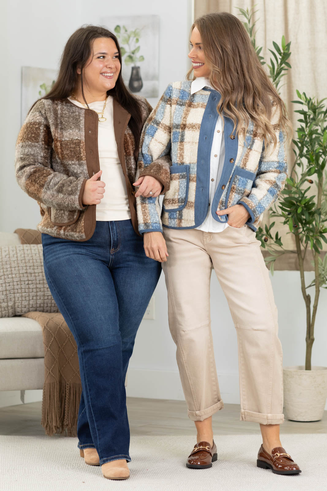 Staccato Plaid Sherpa Jacket With Pockets