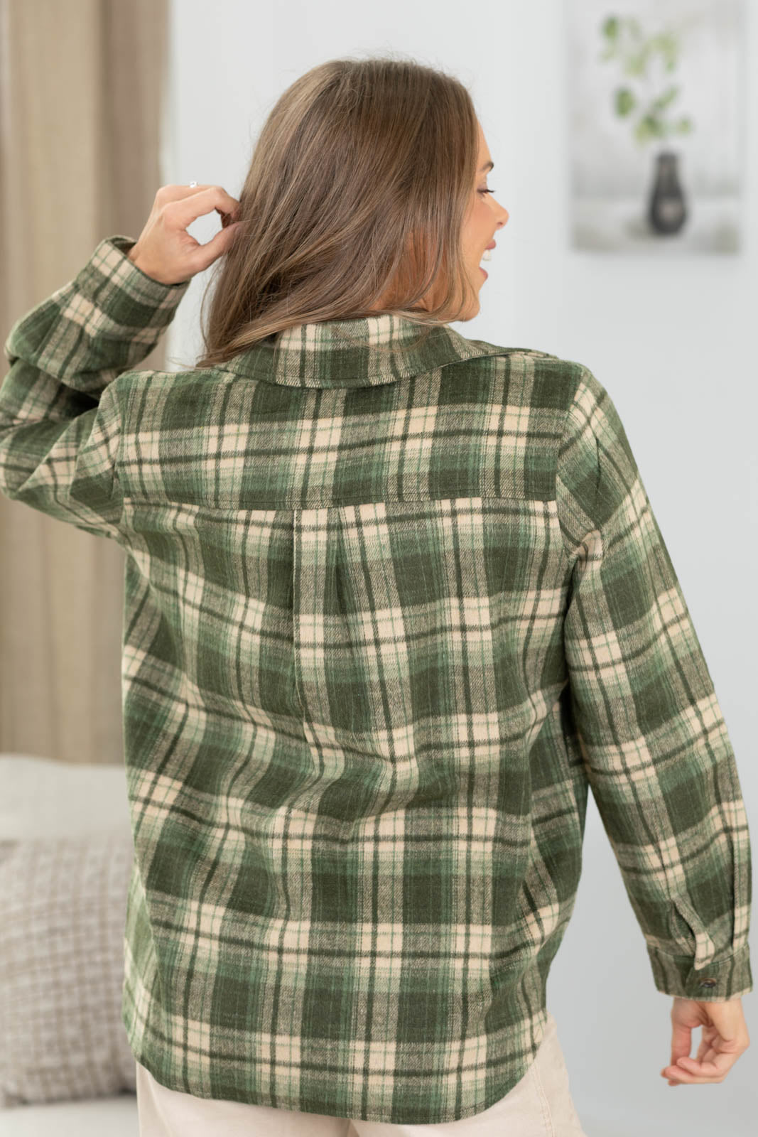 Staccato Brushed Plaid Button Up Shacket