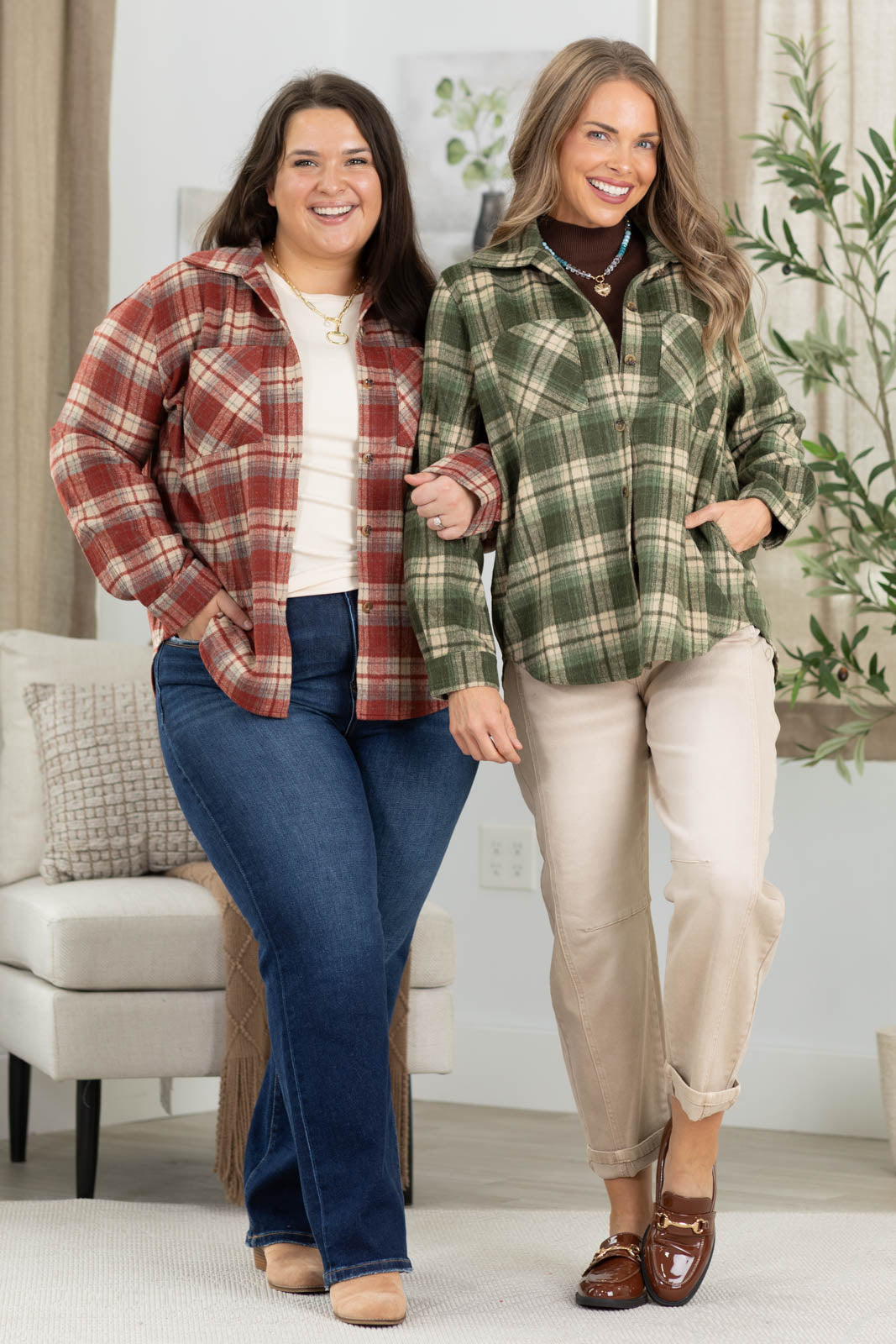 Staccato Brushed Plaid Button Up Shacket