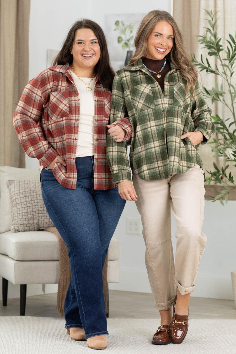 Staccato Brushed Plaid Button Up Shacket