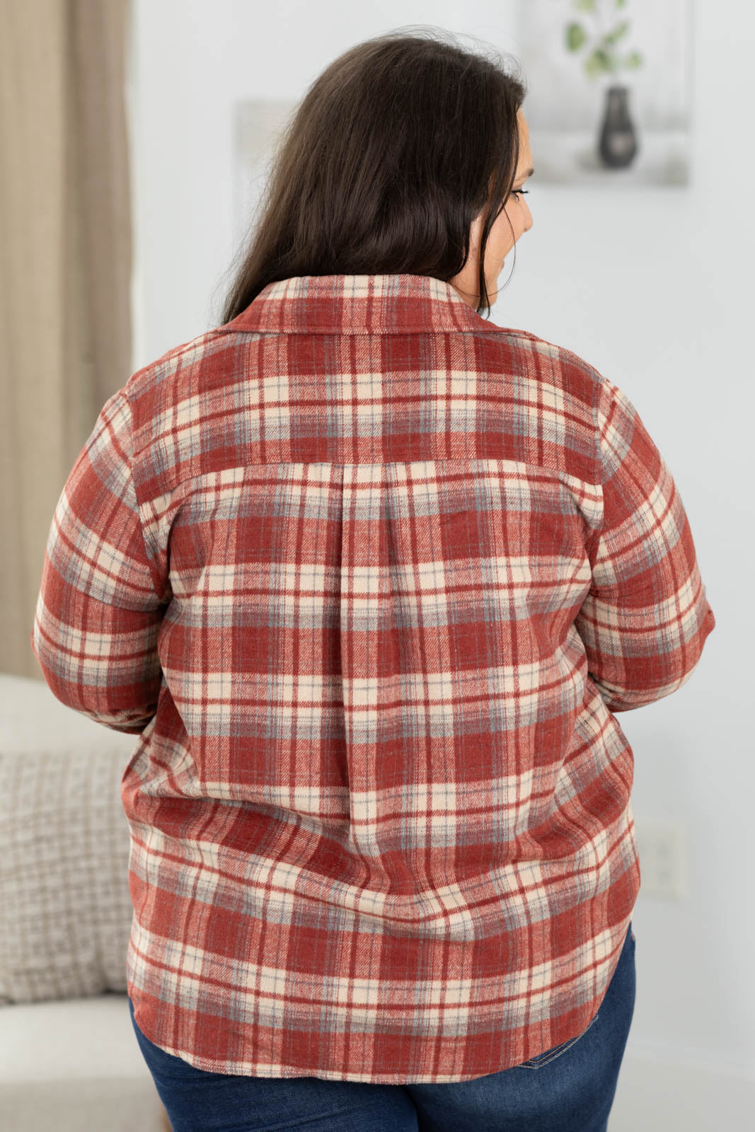 Staccato Brushed Plaid Button Up Shacket