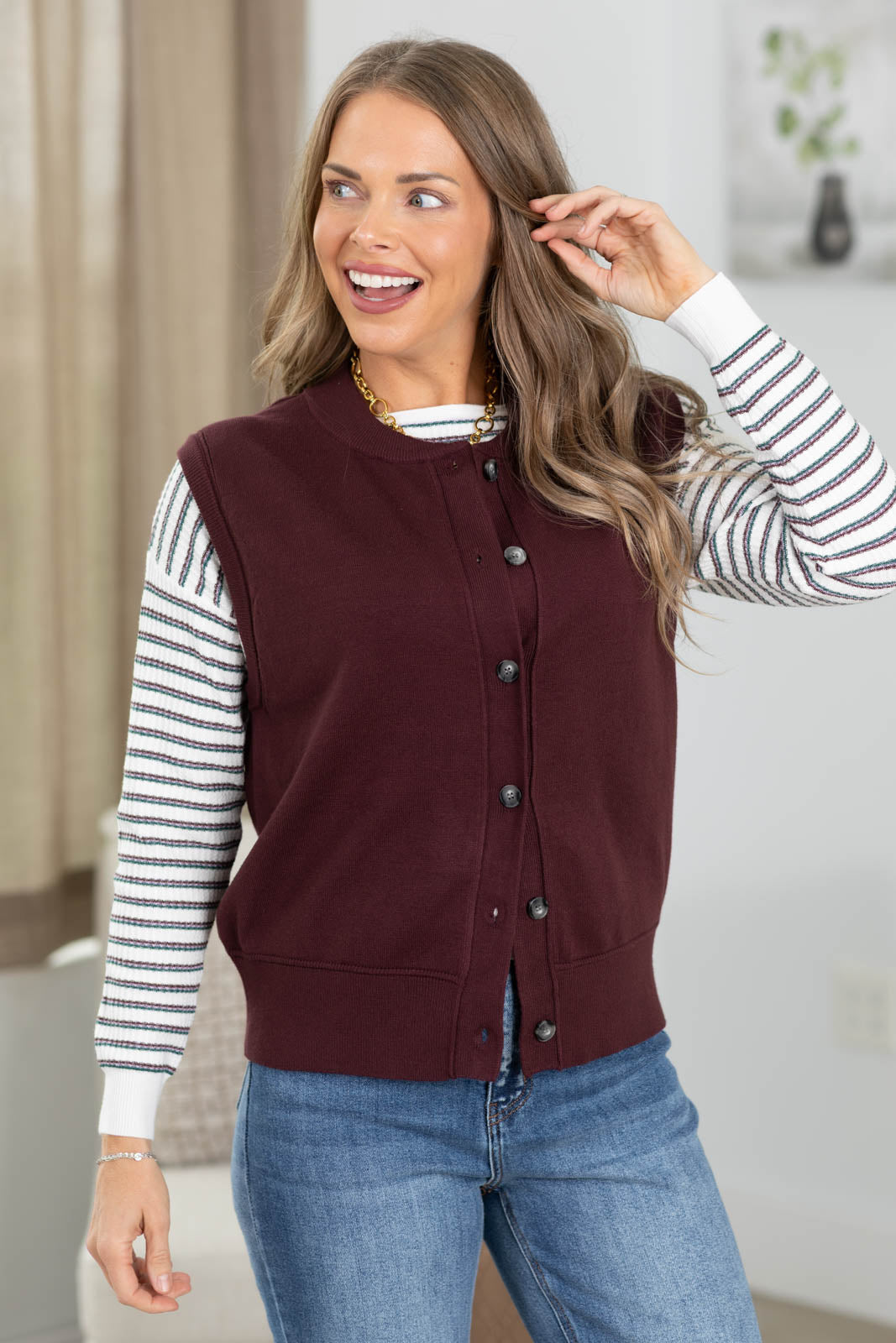 Staccato Button Down Light Sweater Vest