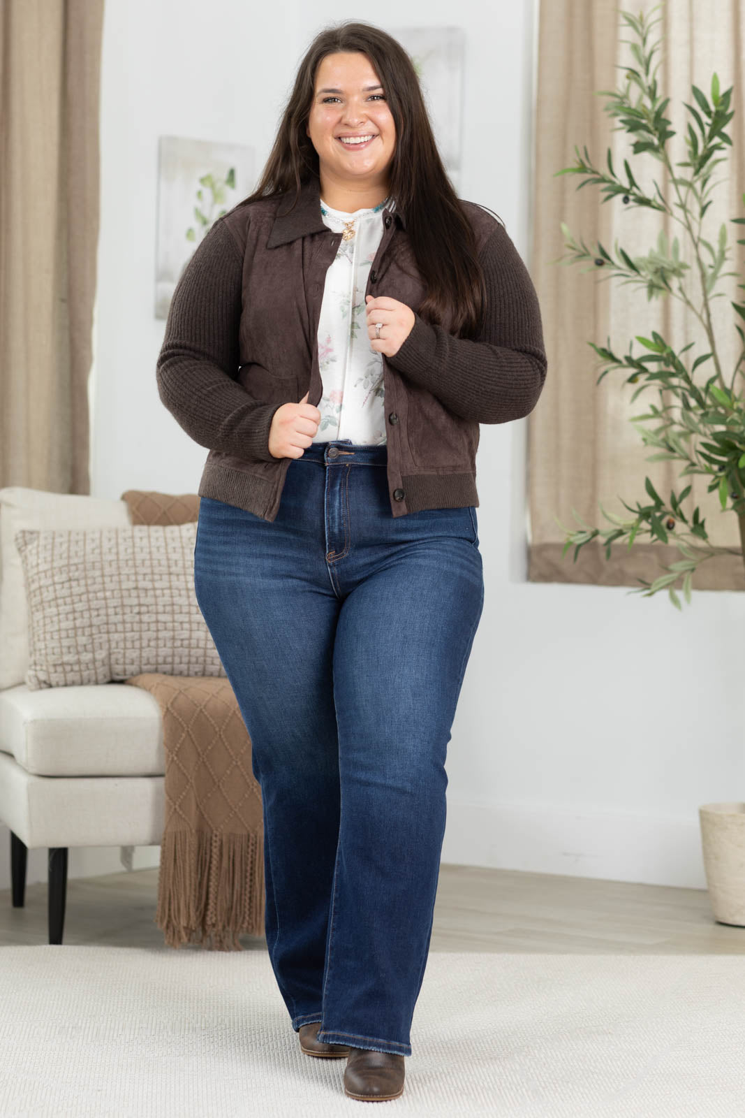 Staccato Chocolate Suede Sweater Jacket