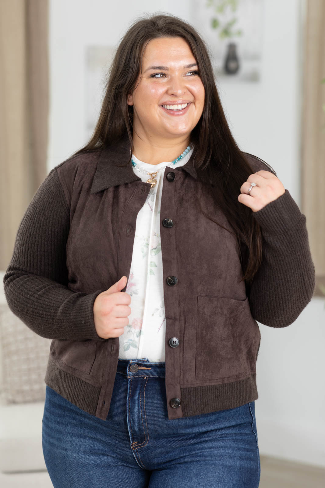Staccato Chocolate Suede Sweater Jacket