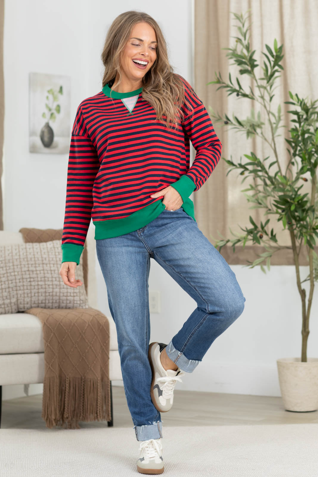 Staccato French Terry Pinstriped Sweatshirt