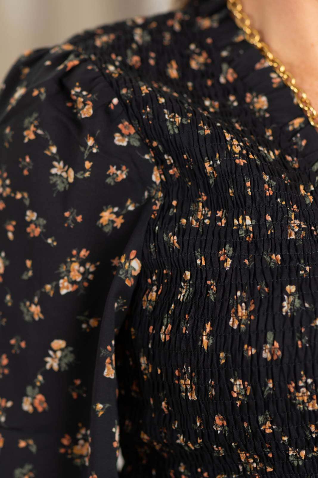 Staccato Floral Smocked Bodice V-Neck Dress