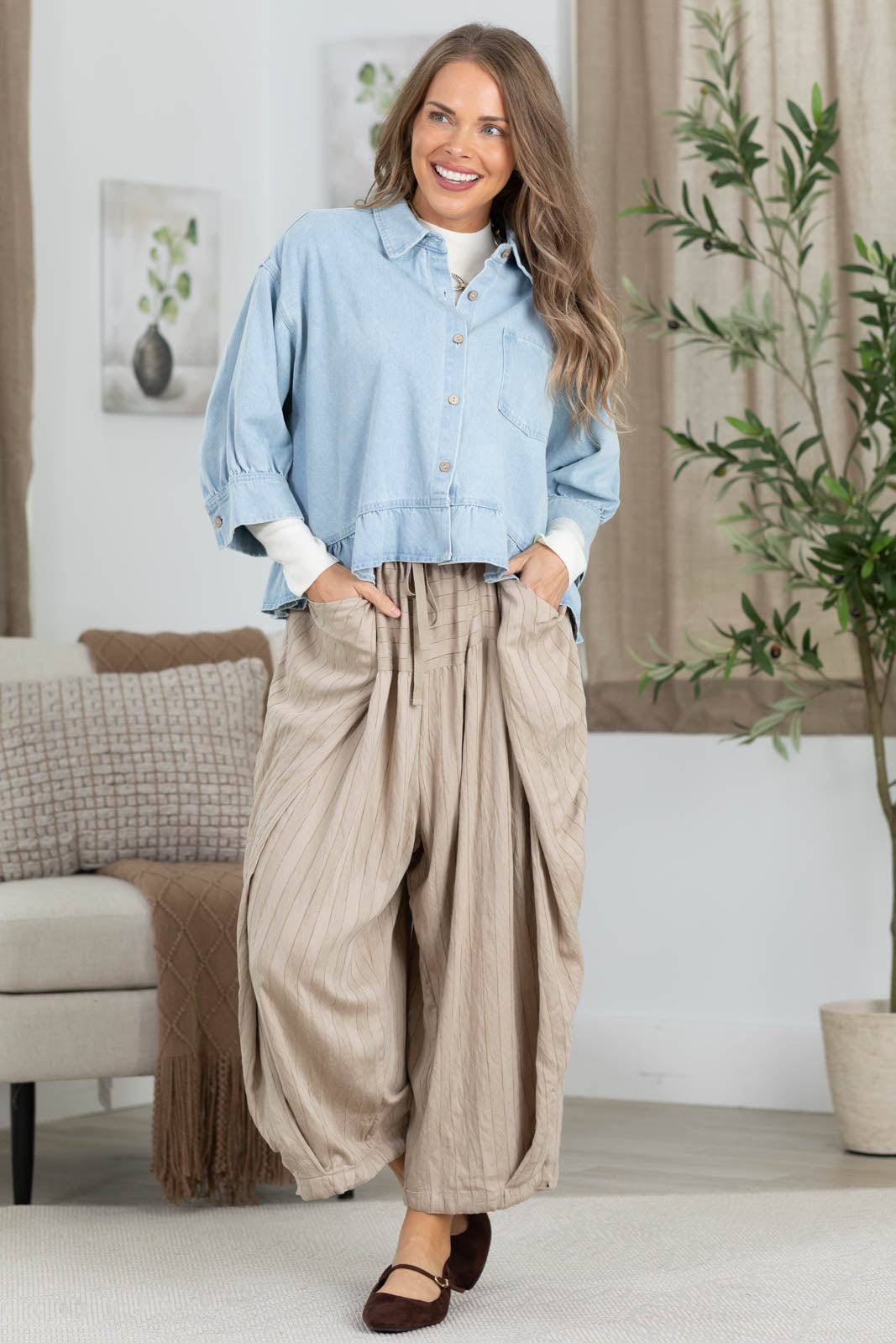 Cotierra Stripe Contrast Wide Leg Cropped Pants