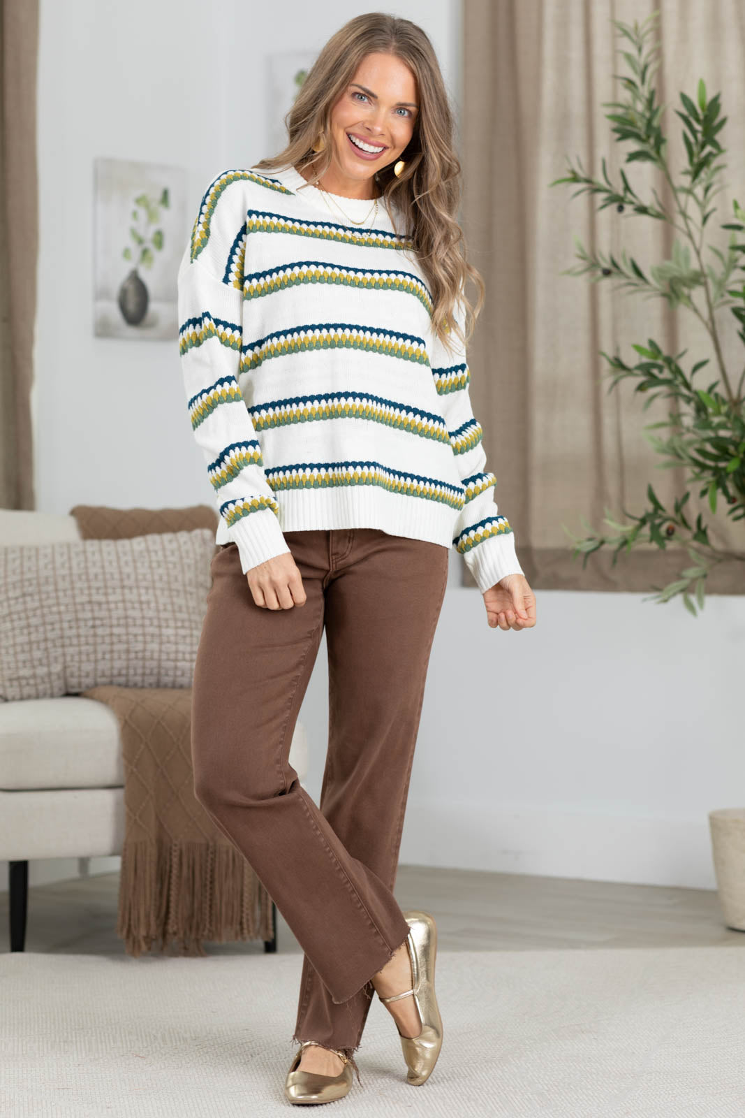 Staccato Texture Stripe Pullover Sweater