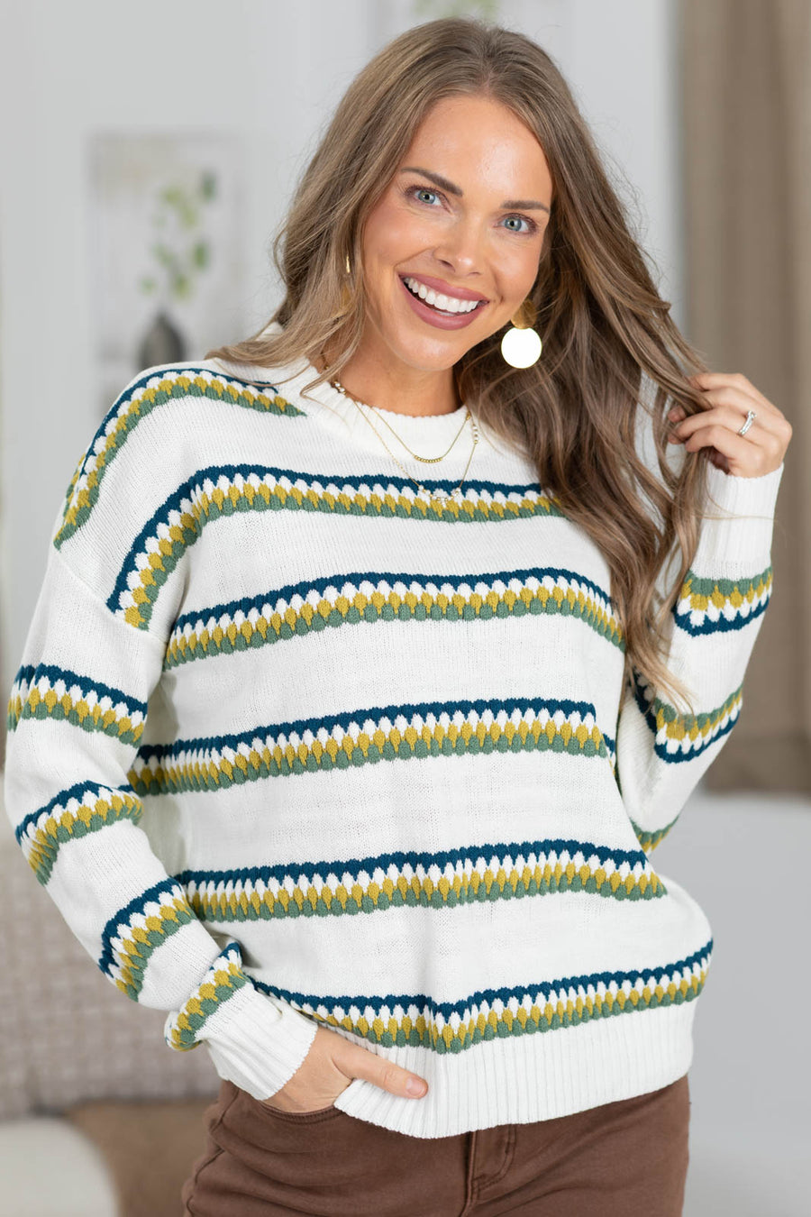 Staccato Texture Stripe Pullover Sweater