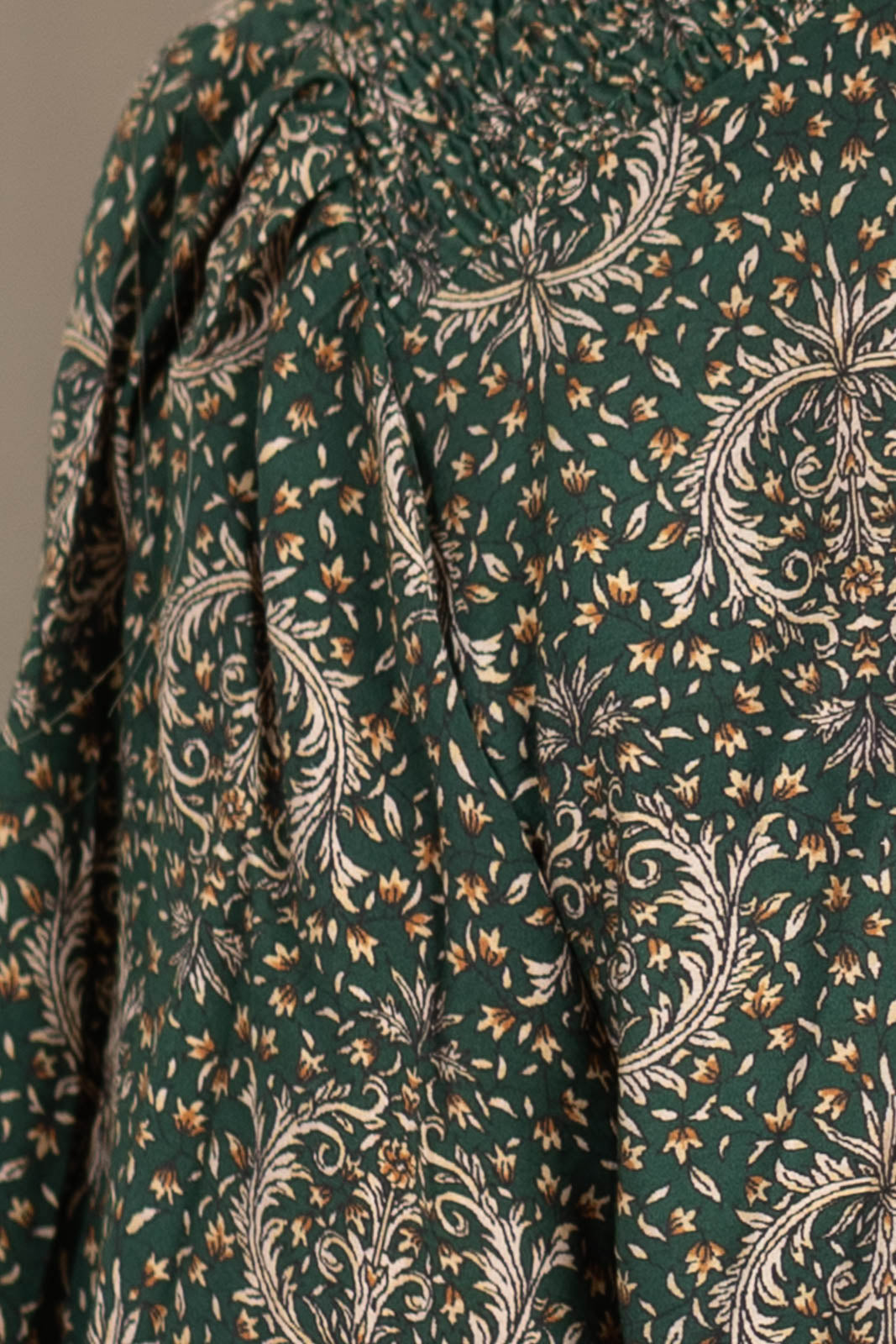 Emerald Green Printed Babydoll Tie Neck Woven Top
