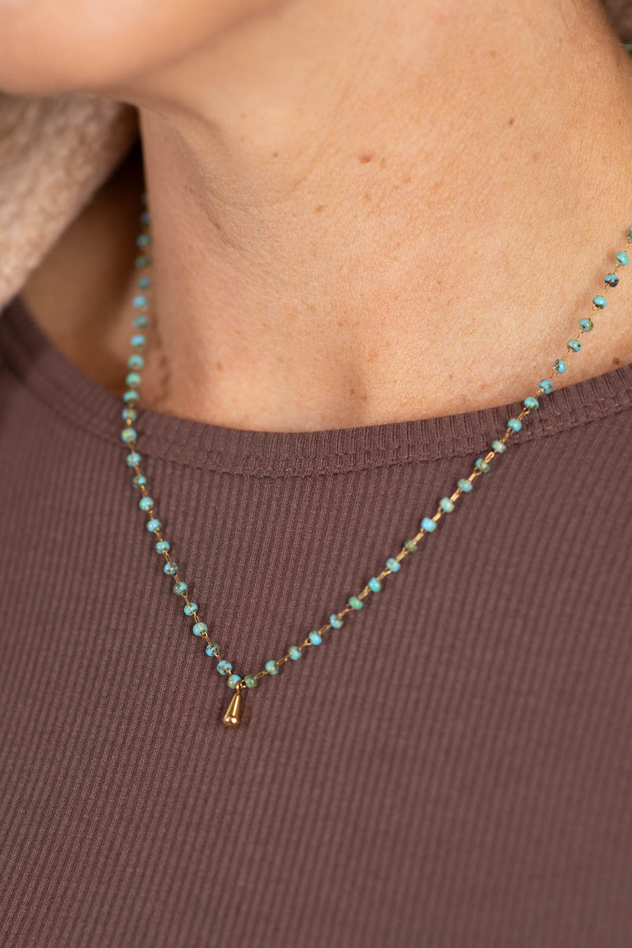 Turquoise 18K Golden Drop Charm Necklace
