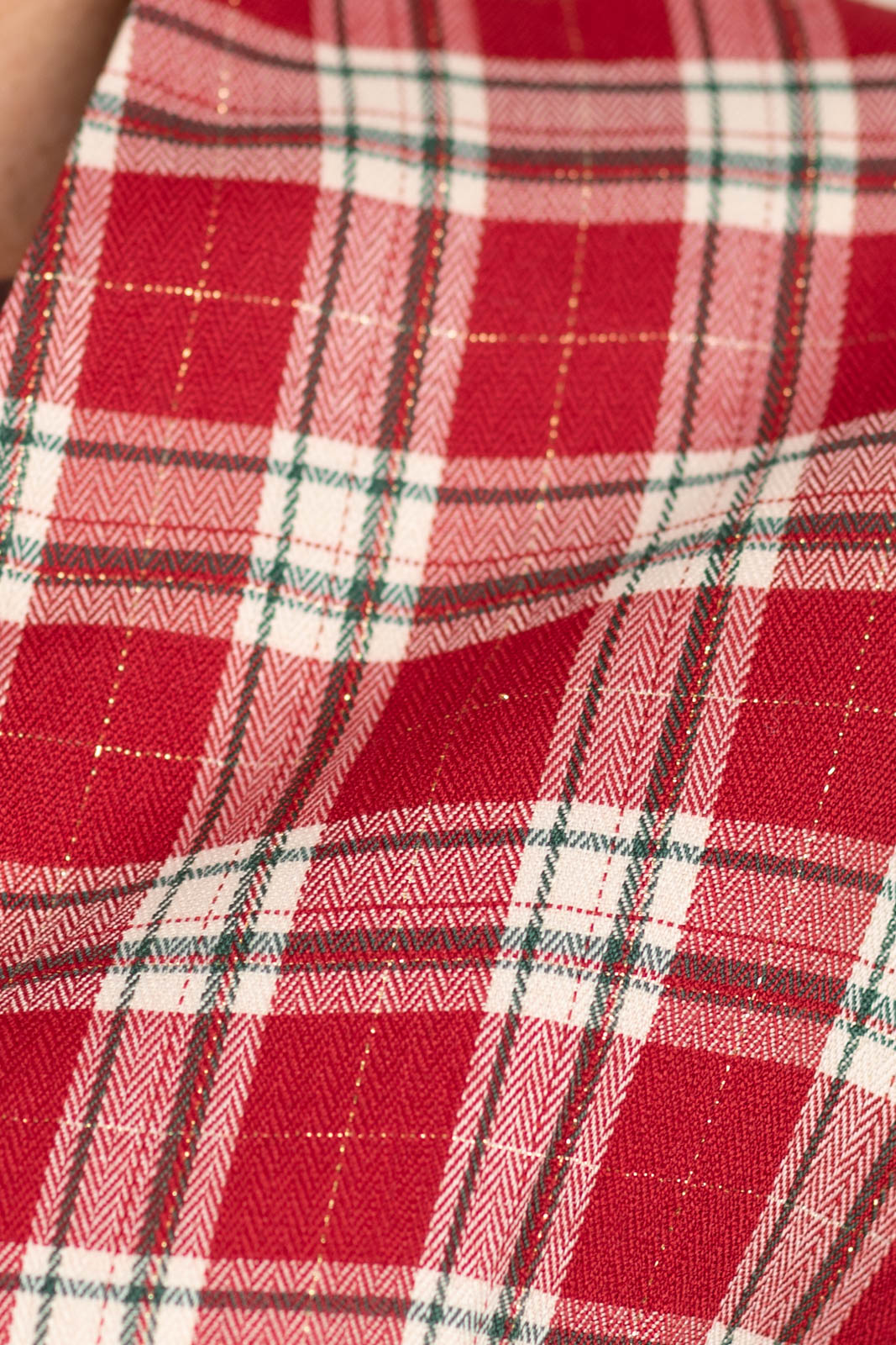 Cranberry Plaid Zip Front Smocked Peplum Top