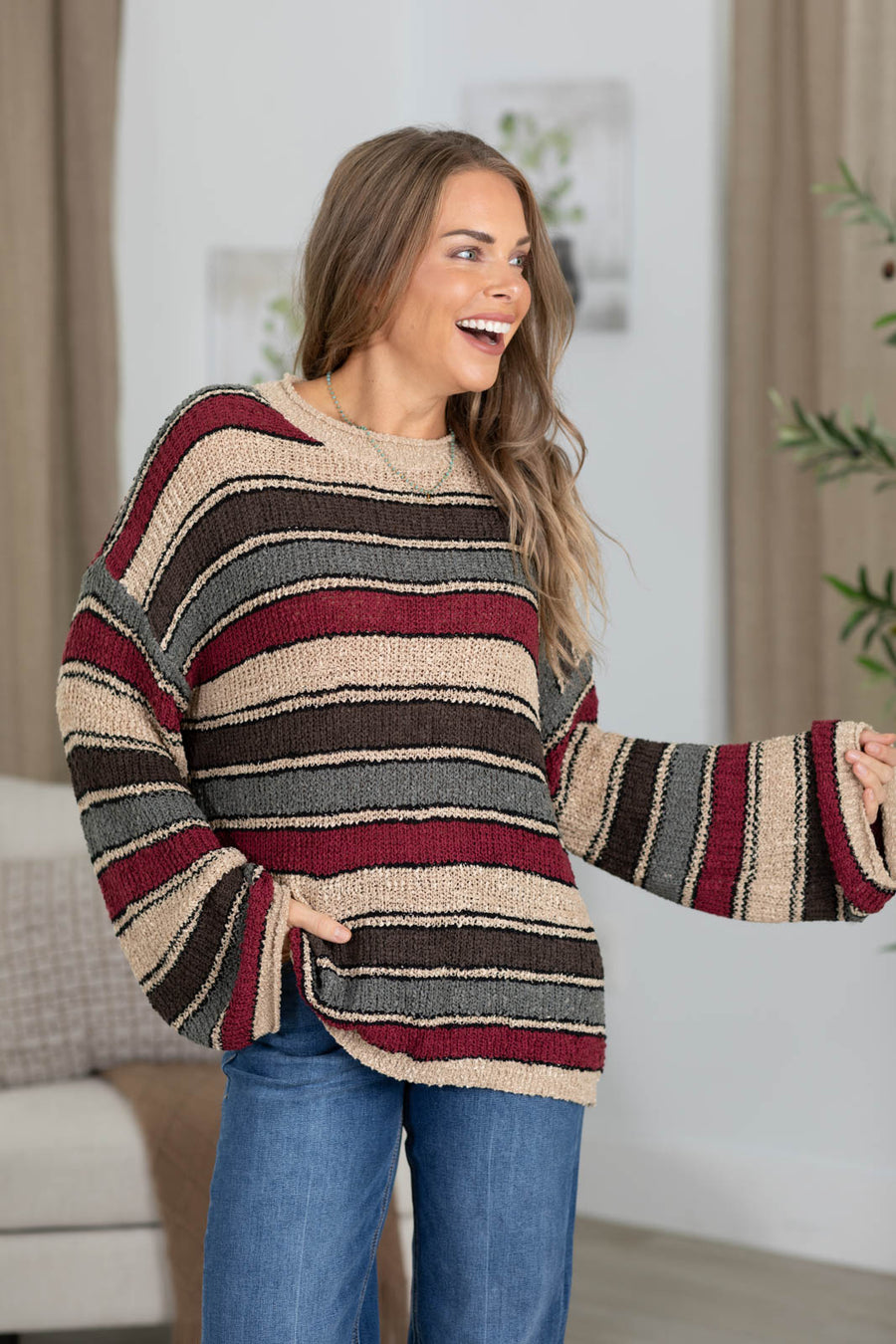 Contrast Striped Loose Knit Sweater