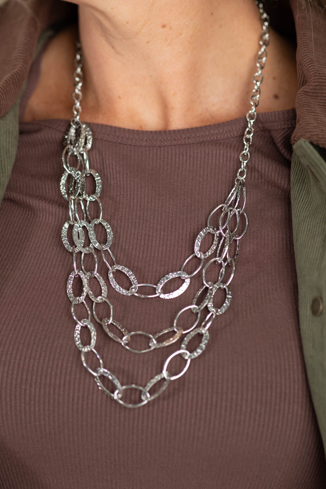 Silver Three Cascading Layers Necklace