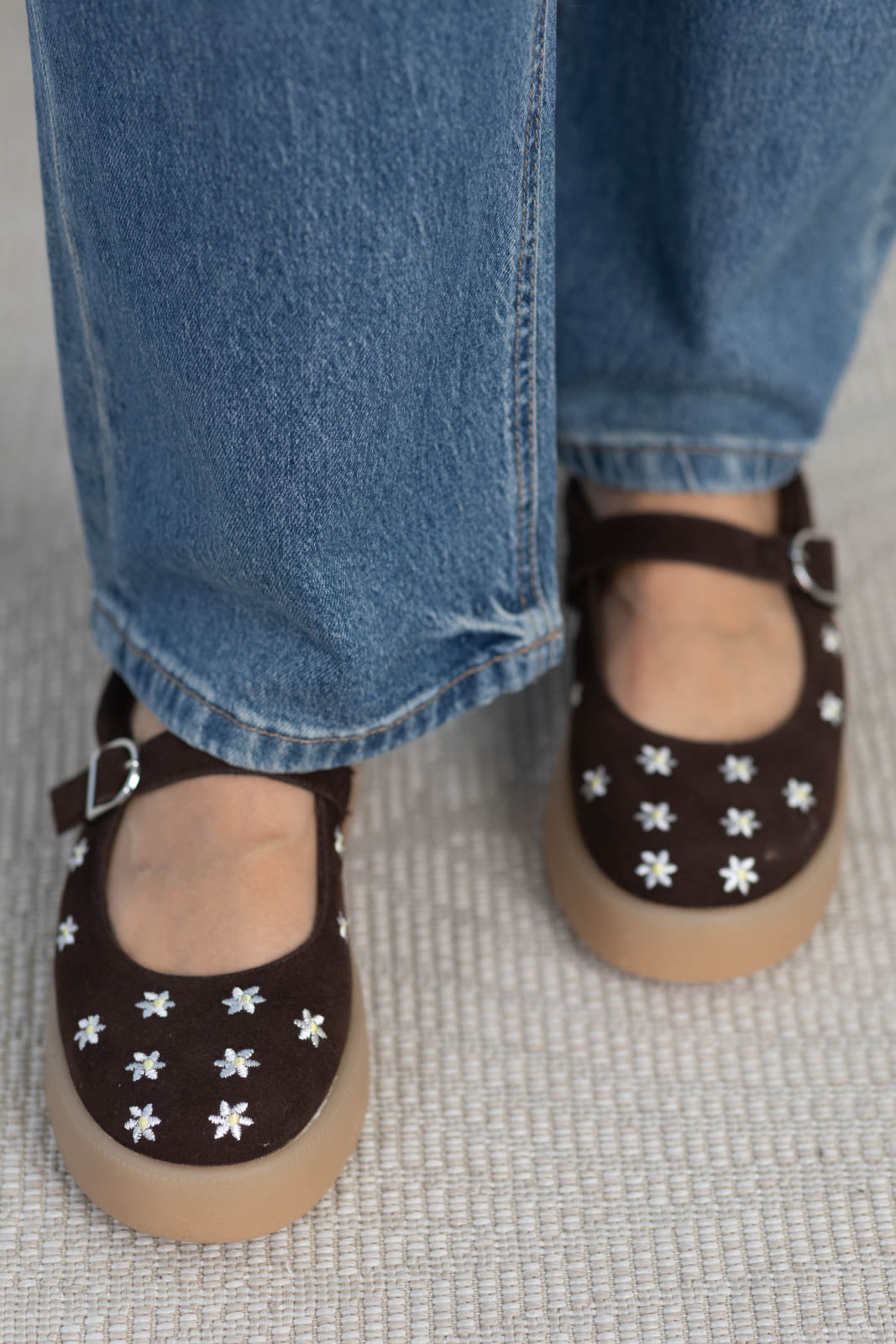 MIA Espresso Daisy Print Platform Mary Jane