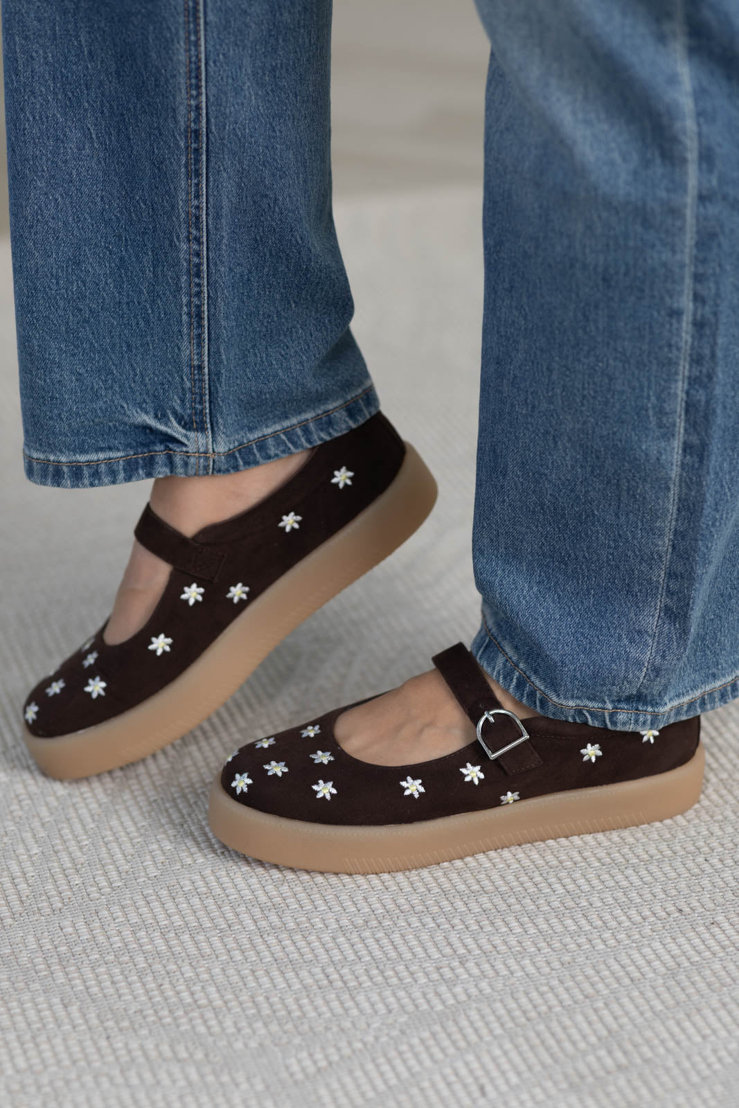 MIA Espresso Daisy Print Platform Mary Jane