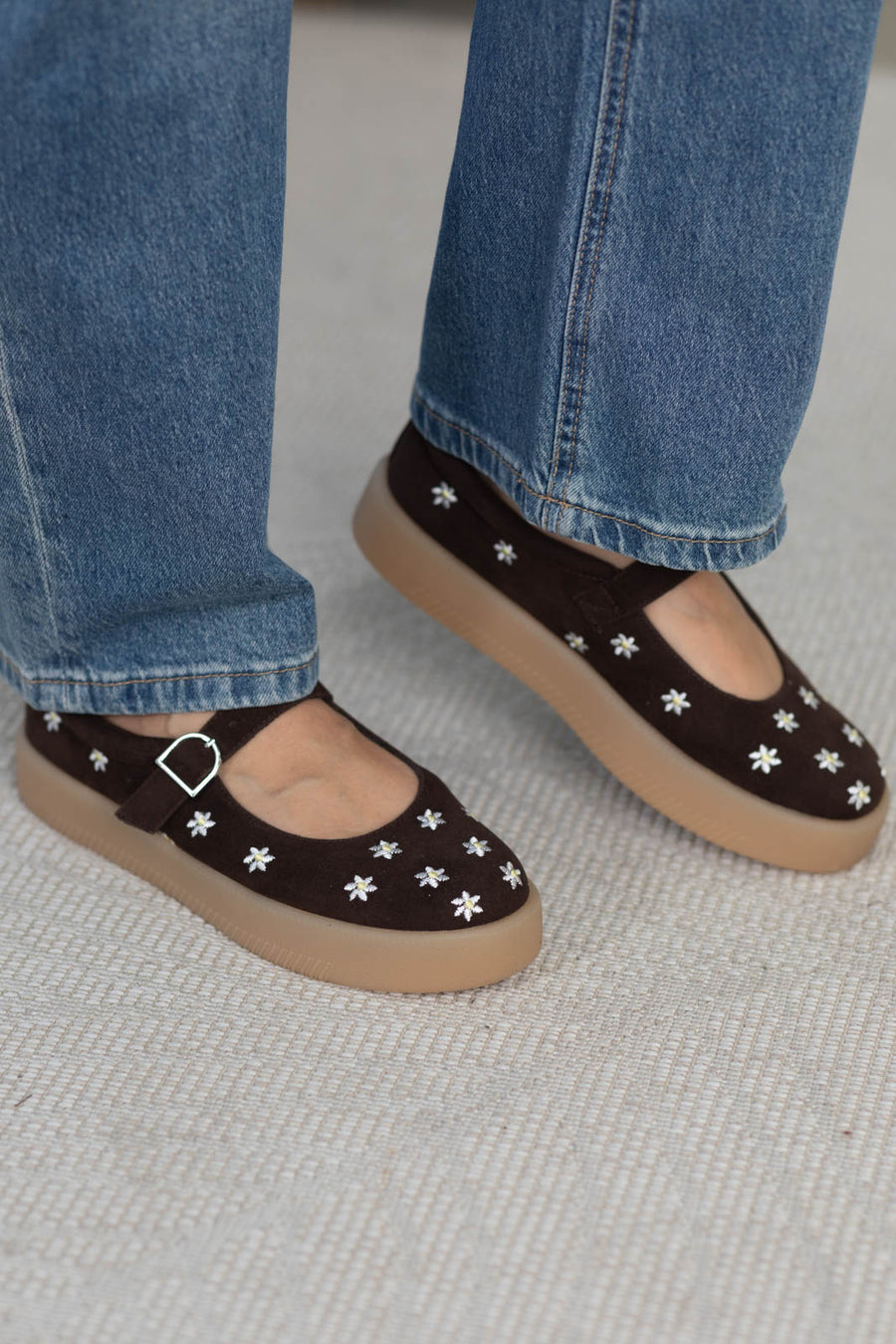 MIA Espresso Daisy Print Platform Mary Jane