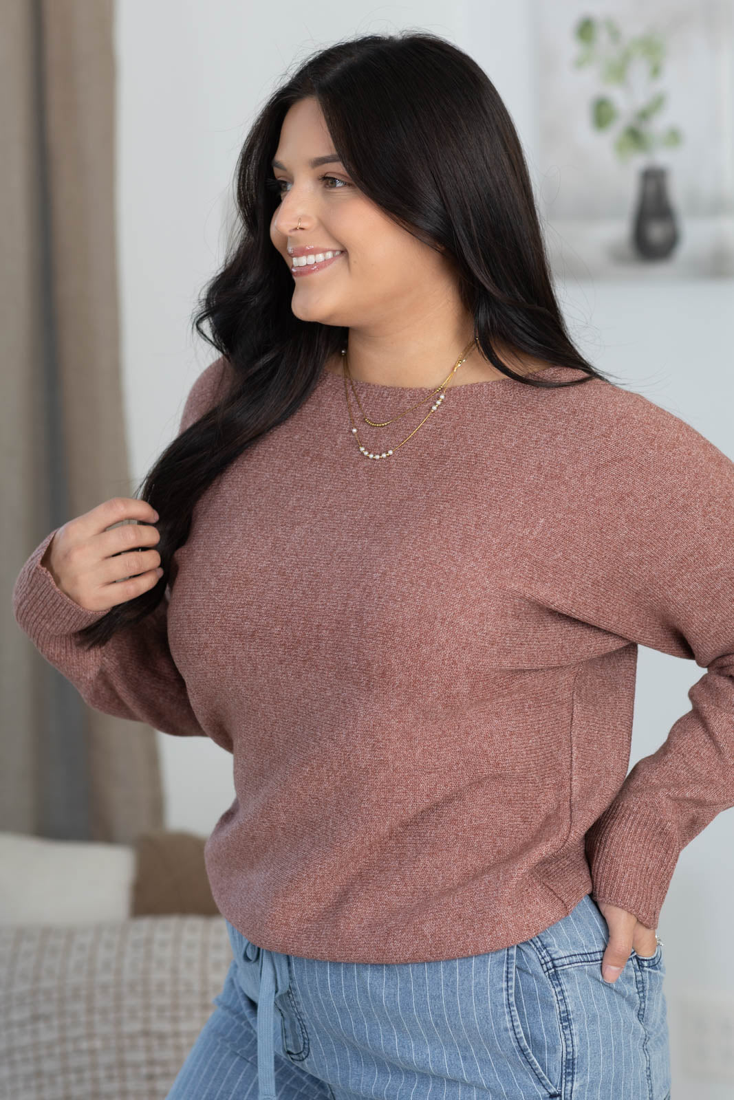 Staccato Boatneck Dolman Long Sleeve Sweater Top