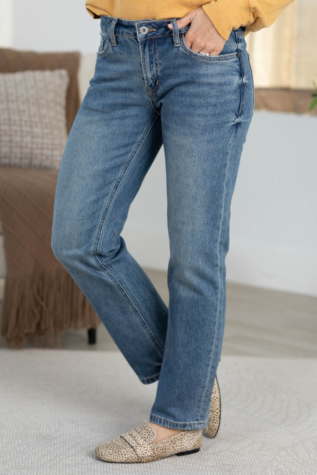 Mica Denim Mid Rise Straight Leg Ankle Jeans