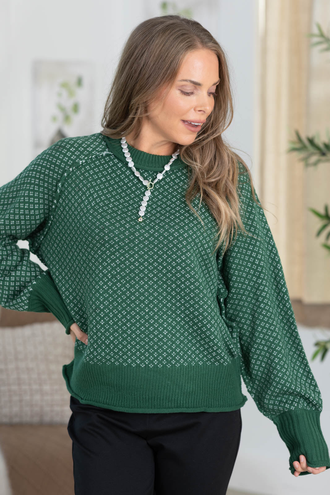 Printed Exposed Seam Knit Sweater
