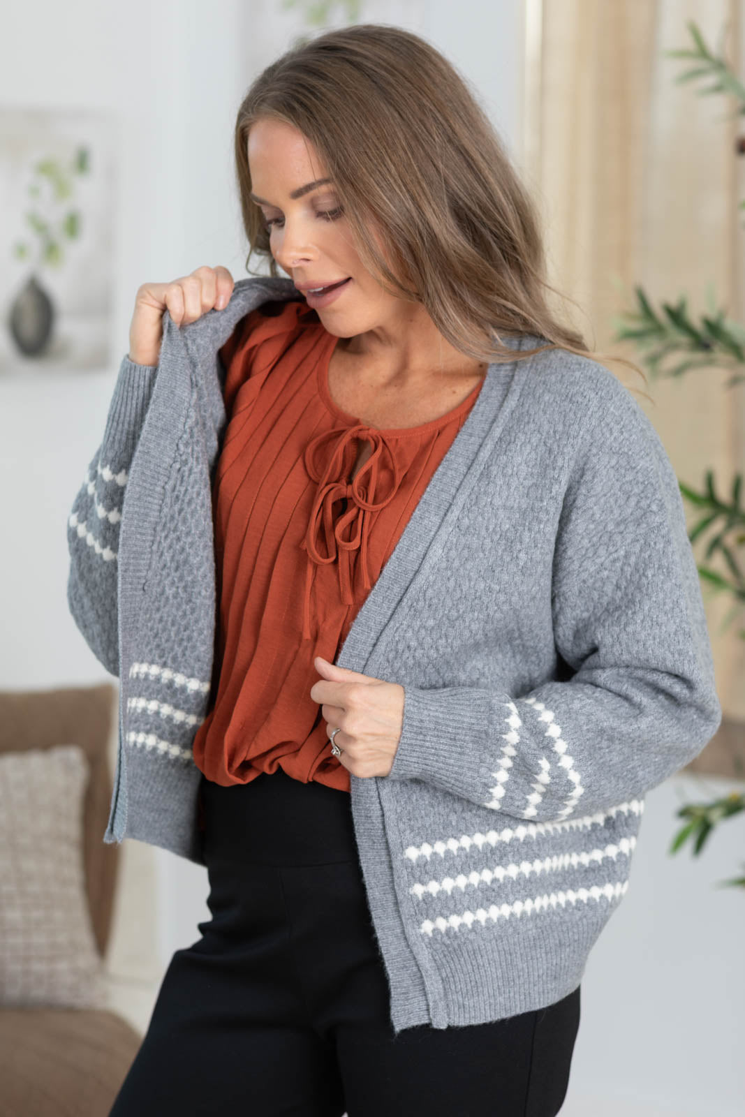 Staccato Textured Balloon Sleeve Cardigan