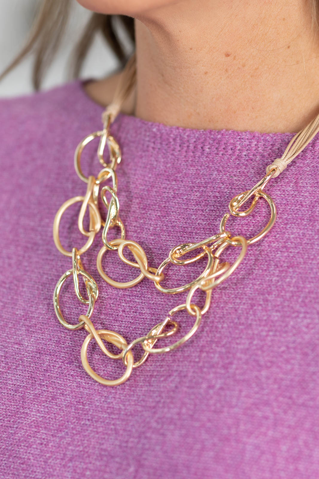 Gold Free Form Link Layered Necklace