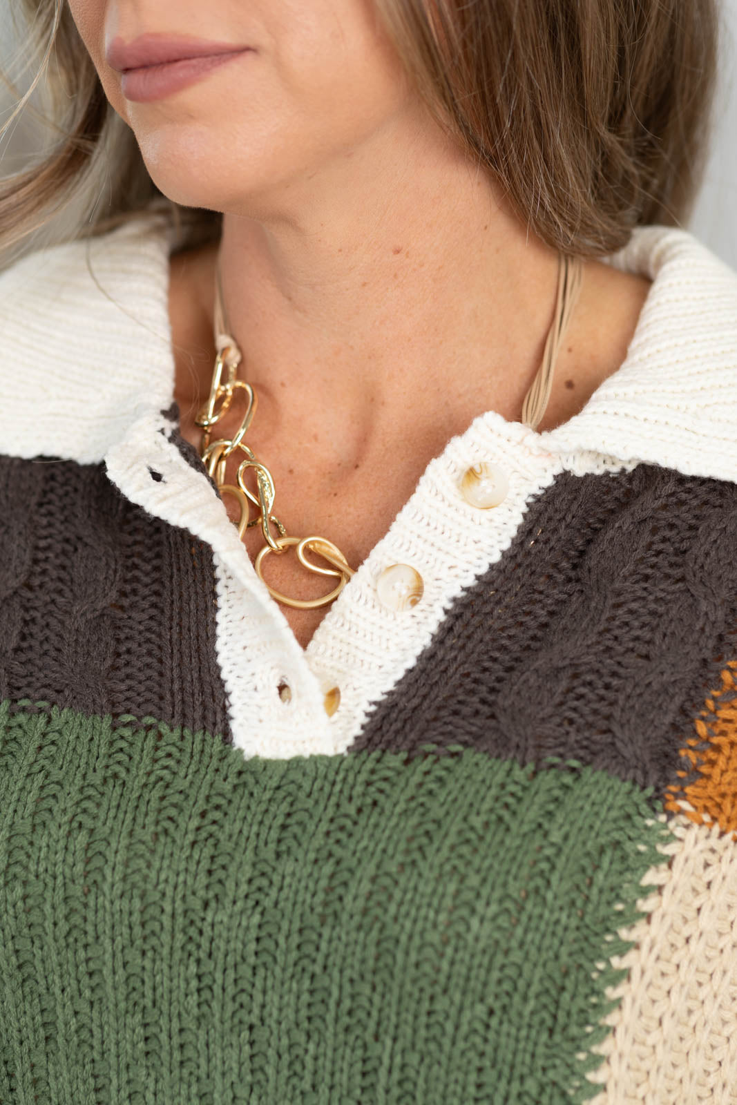 Stitch Colorblock Button Sweater