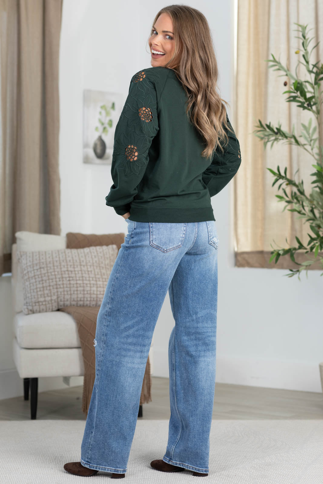 Knit Pullover Embroidery Floral Sleeve Top