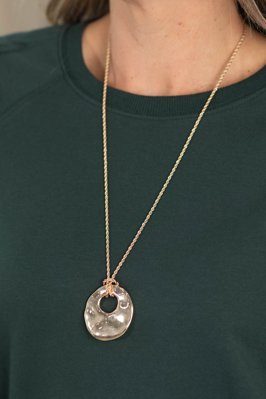 Gold Hammered Medallion Pendant Necklace
