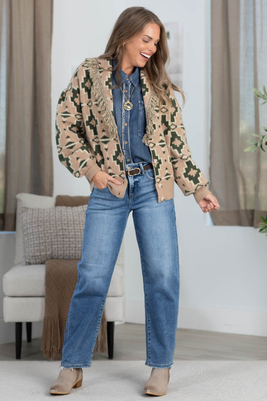 Wild West Aztec Cardigan With Fringe by Filly Flair