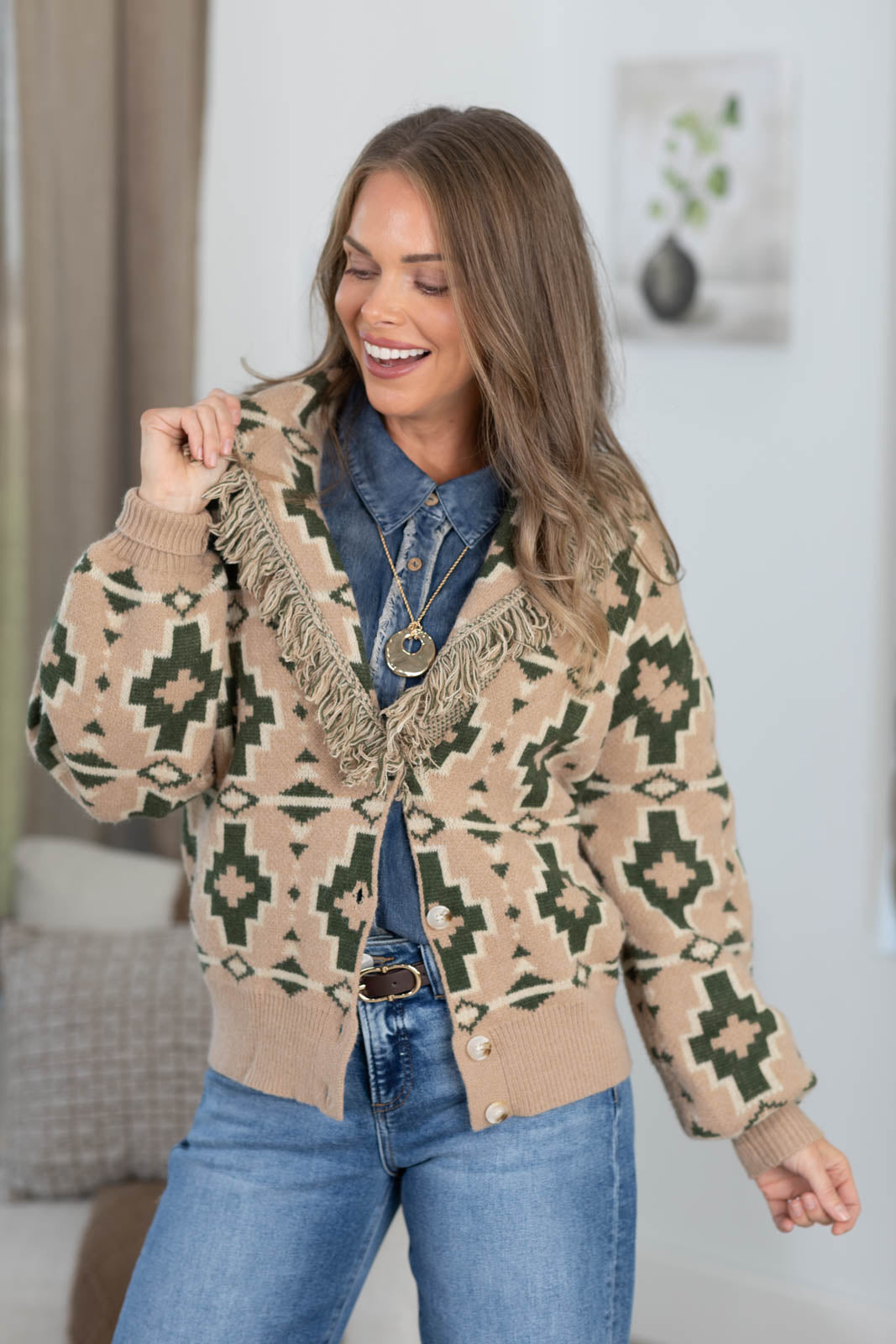 Wild West Aztec Cardigan With Fringe by Filly Flair