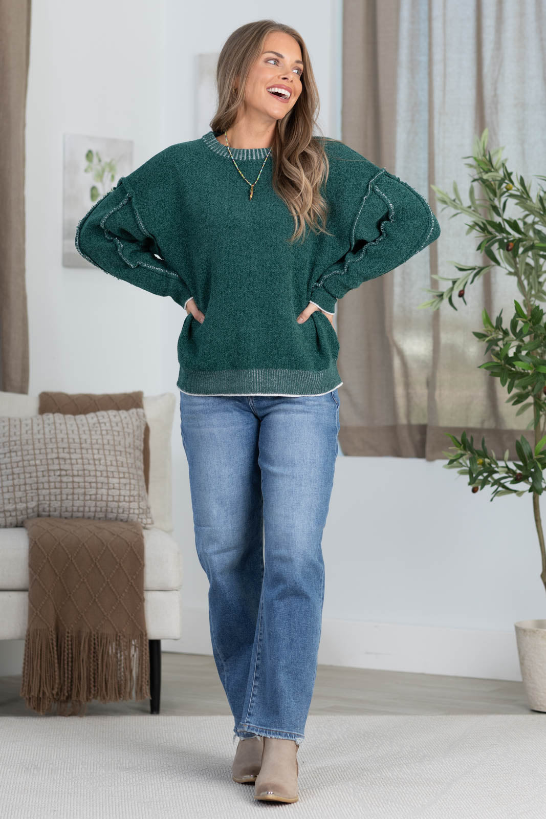 Sweater with Exposed Seam Detail