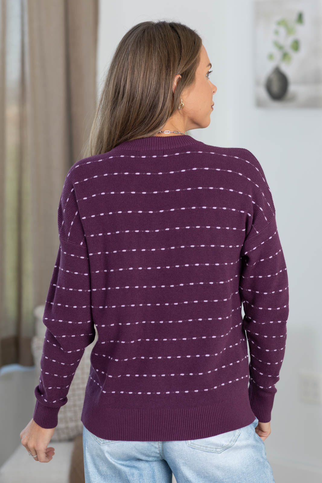 Staccato Textured Striped Crewneck Knit Sweater