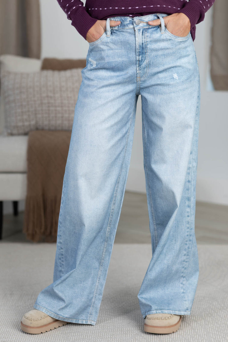 Mica Light Wash Illusion Denim High Rise Wide Leg Pants