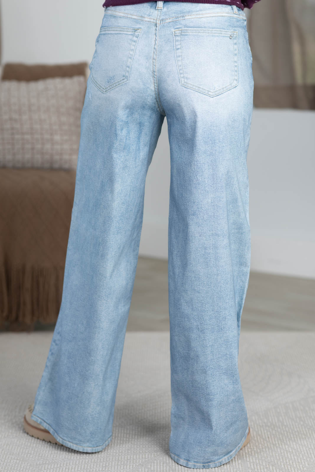Mica Light Wash Illusion Denim High Rise Wide Leg Pants