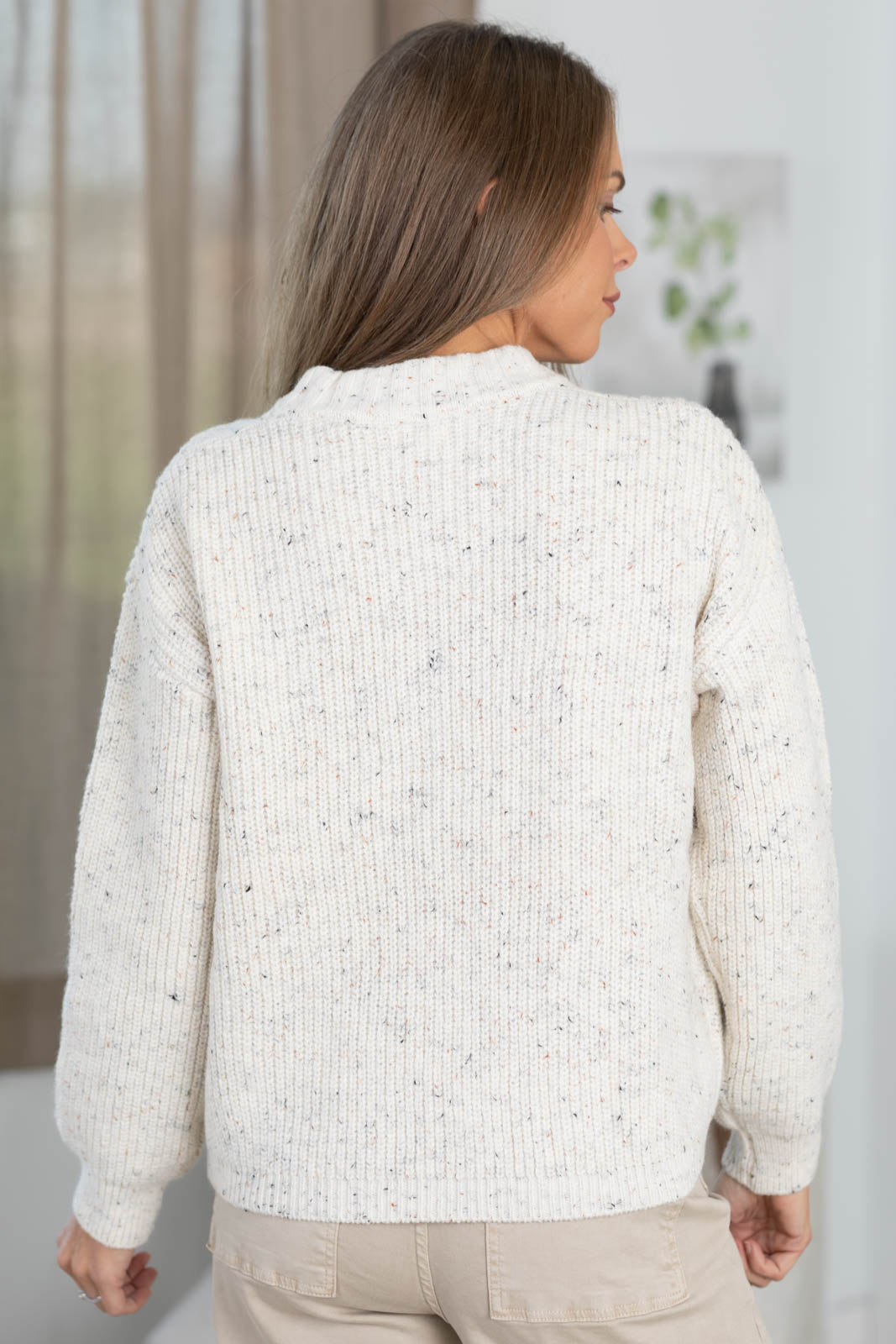 Oatmeal Speckled Zip Up Sweater Jacket
