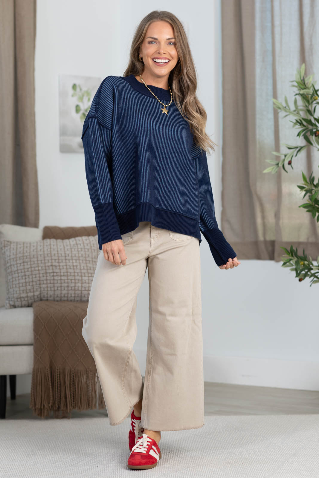 Two Tone Ribbed Sweater