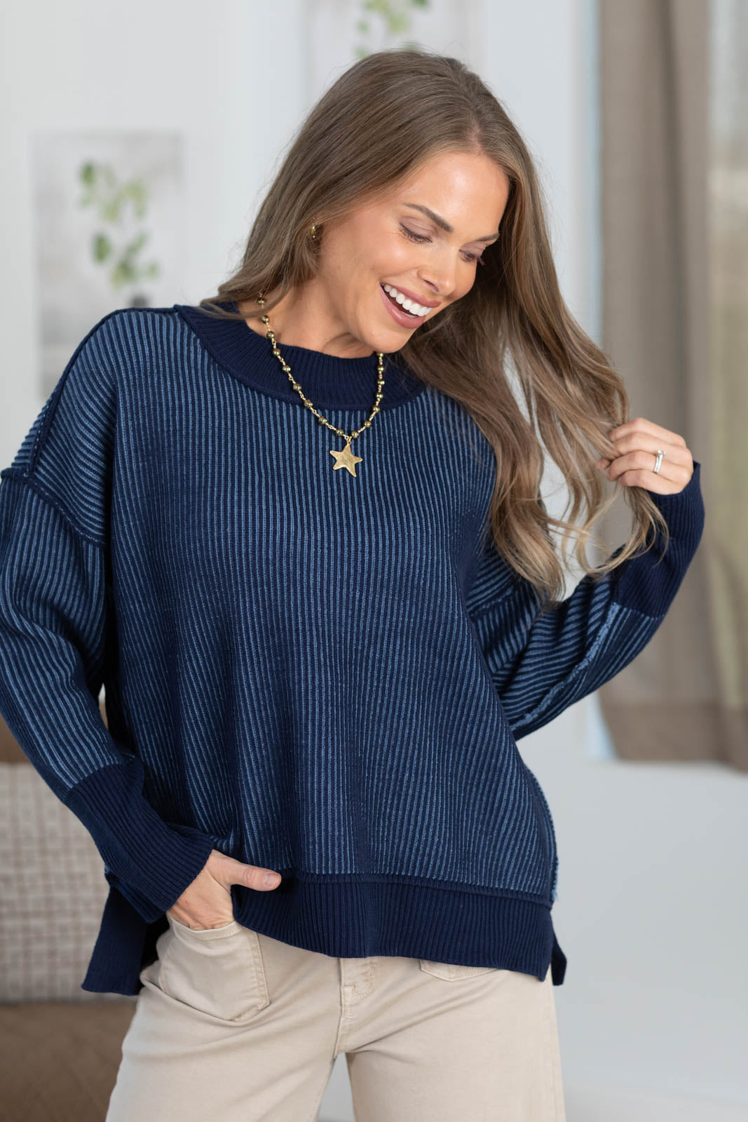 Two Tone Ribbed Sweater