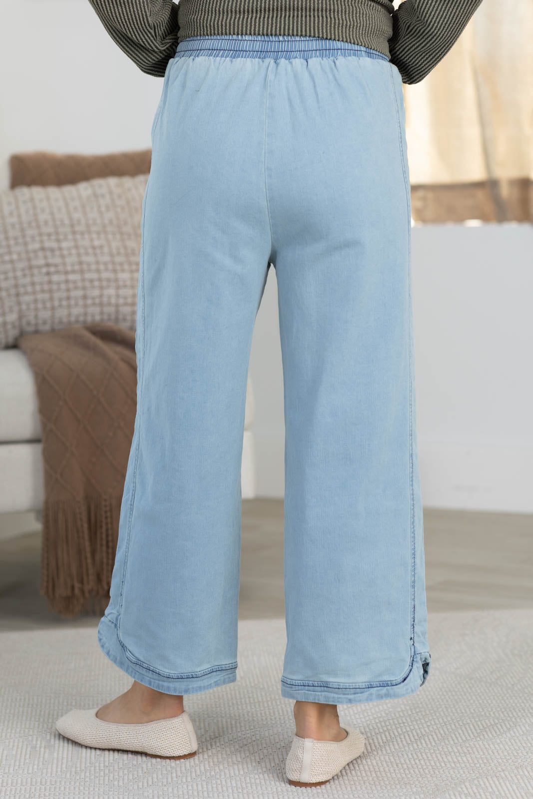 Light Denim High Rise Wide Leg Drawstring Pants