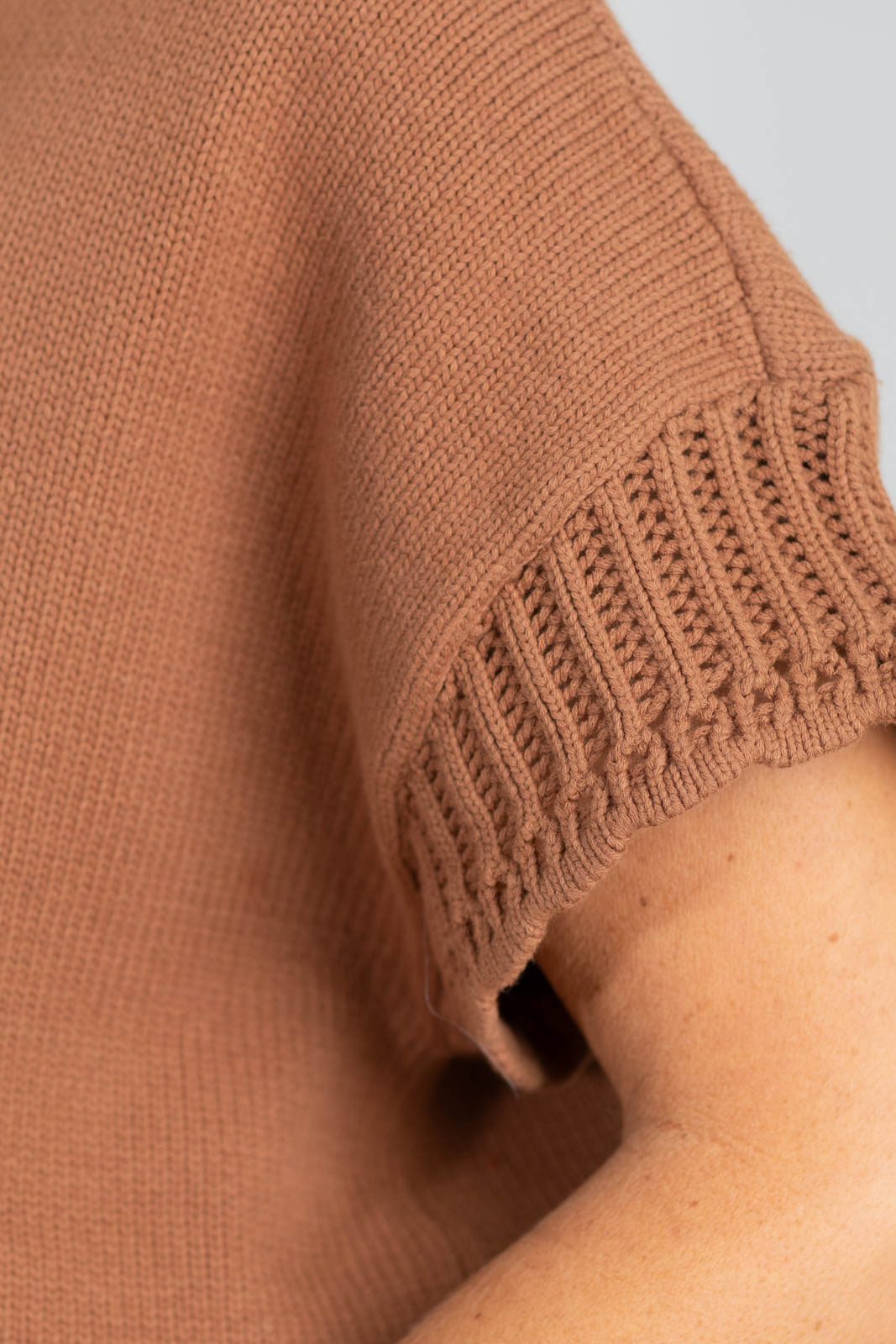 Mocha Textured Short Sleeve Knit Sweater