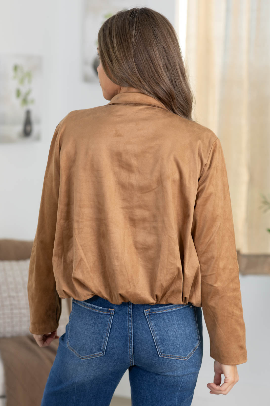 Camel Suede Snap Button Jacket