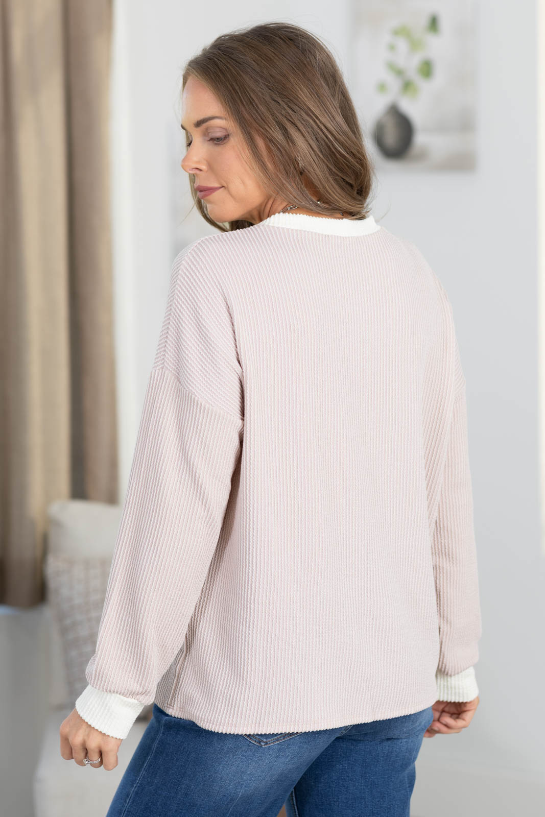 Ribbed Top with Contrast Trim Detail