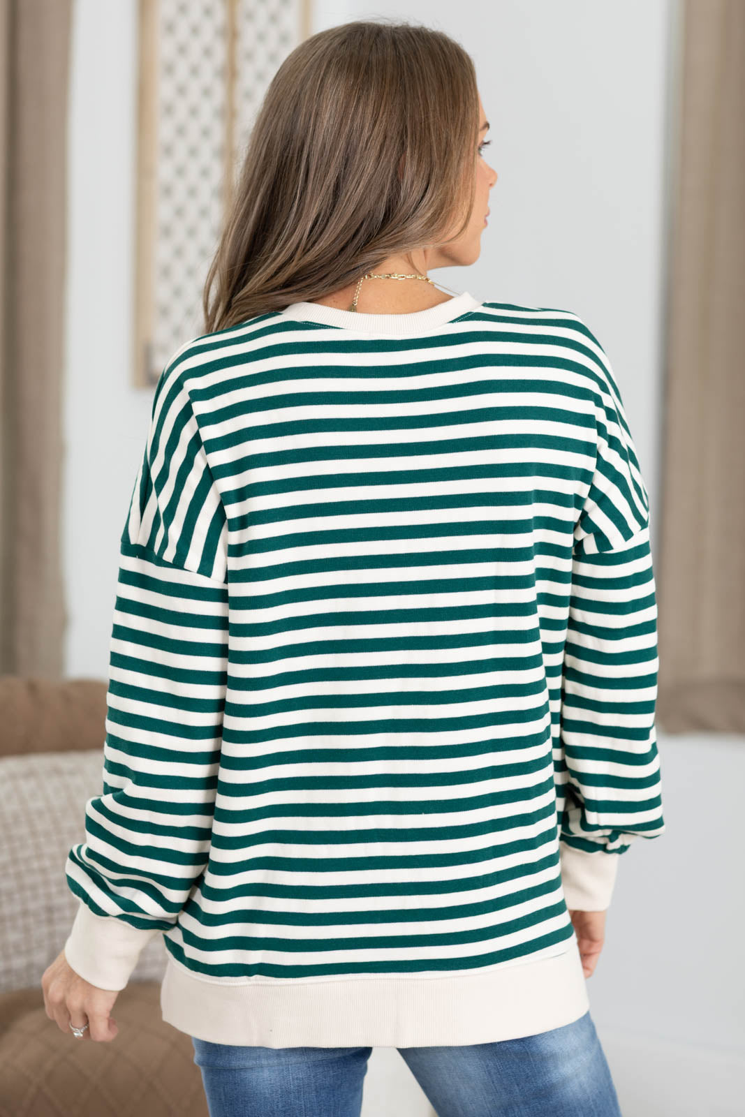Stripe Fleece High Low Hem Cut Sweatshirt