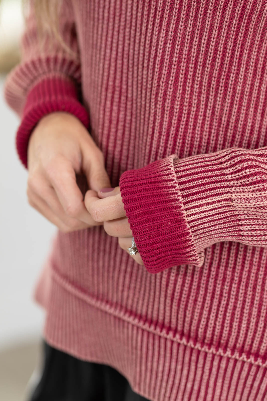Washed Ribbed Sweater With Side Slit Detail
