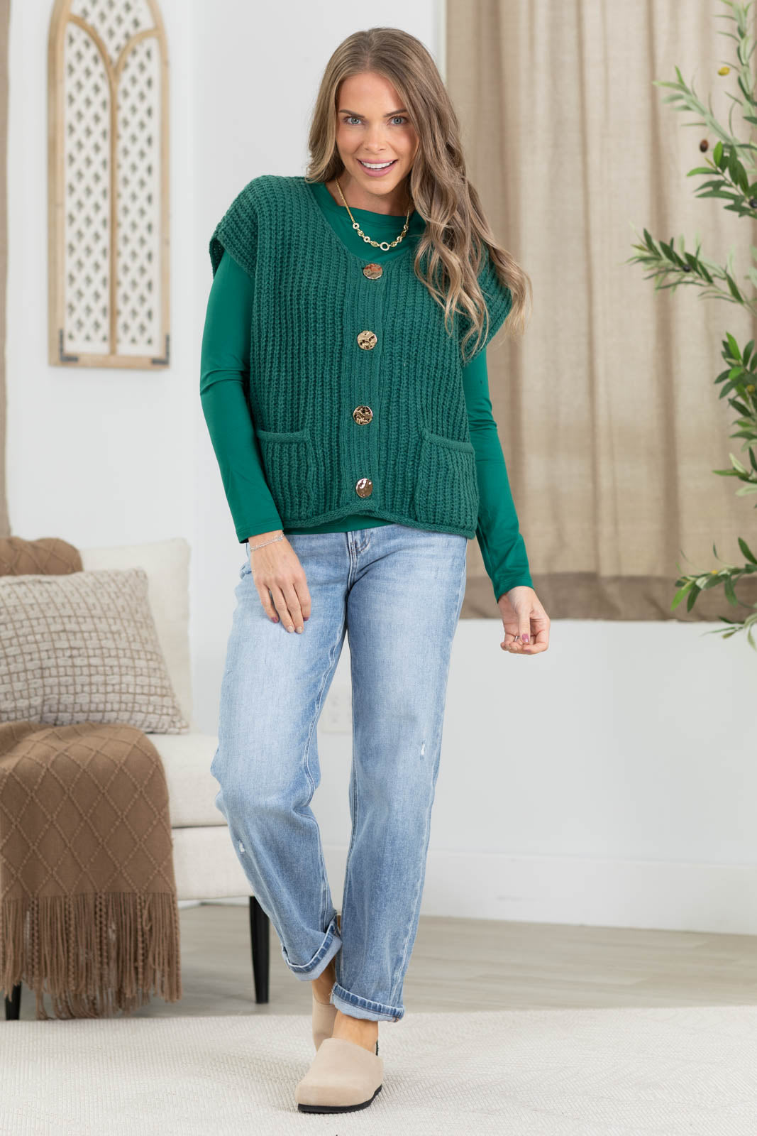 Gold Hammered Button Sweater Vest