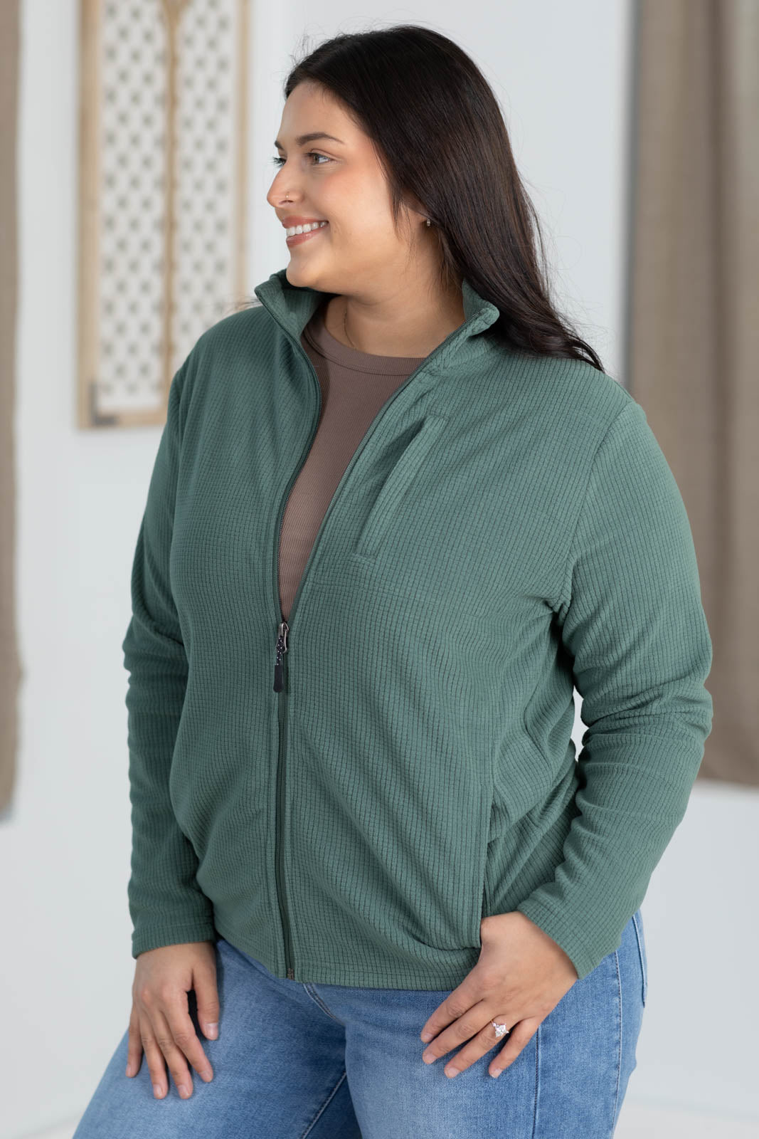 Fleece Grid Textured Full Zip Jacket