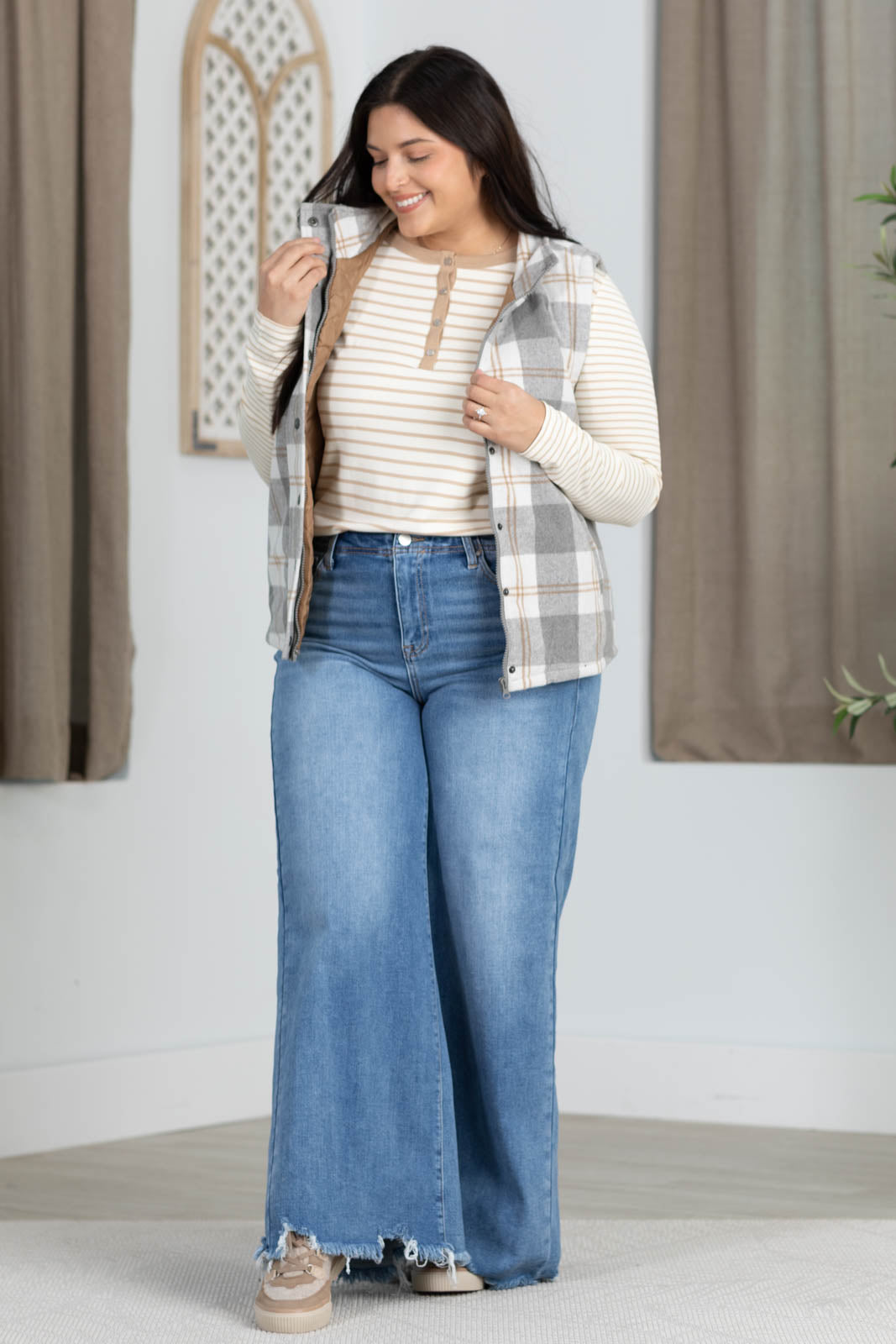 Plaid Wool Blend Vest With Pockets