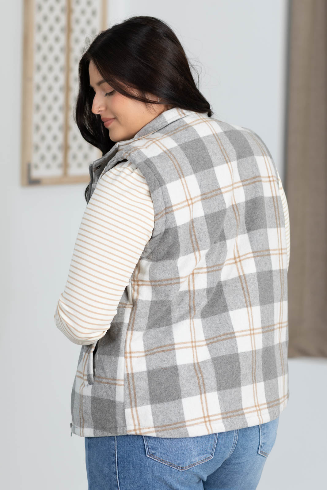 Plaid Wool Blend Vest With Pockets